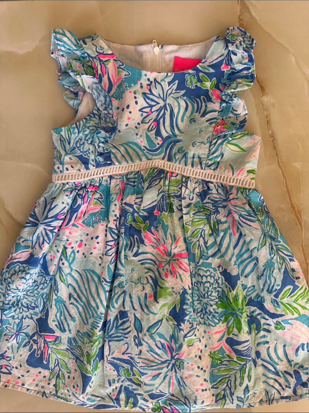 Lilly Pulitzer Blue Floral Ruffle-Trim Dress with Pink & Green Accents - Picture 2 of 5